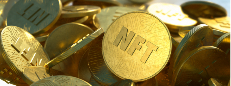 NFTs golden coins in pile